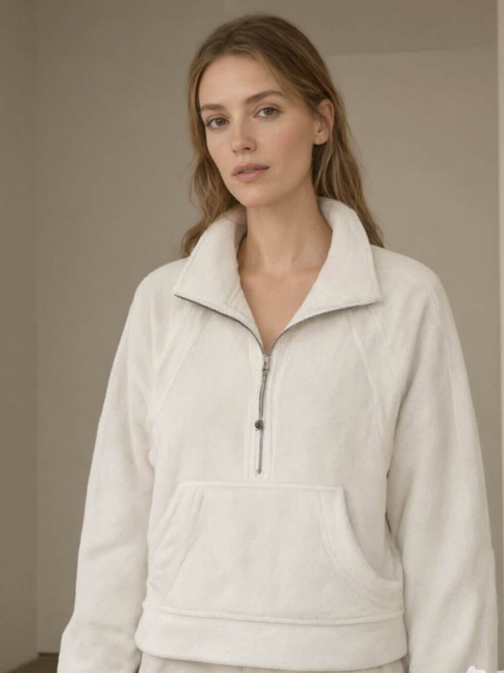 Lululemon Scuba Oversized Funnel-Neck Half-Zip Velour Pullover in Bone / White O